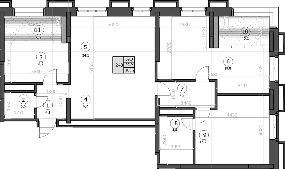 Планировка — Эдельвейс, 3-комн., 93 м²