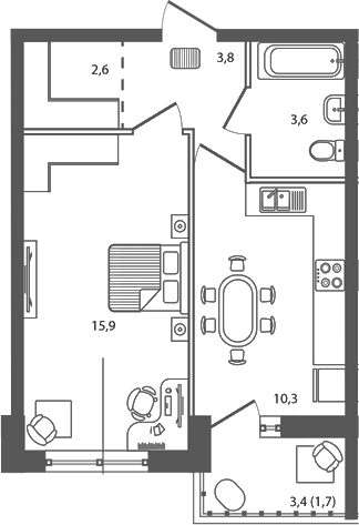 Планировка — Сиреневый бульвар, 1-комн., 36 м²