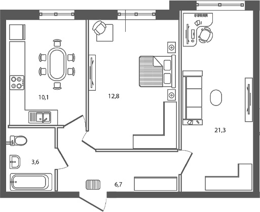 Планировка — Сиреневый бульвар, 2-комн., 55 м²