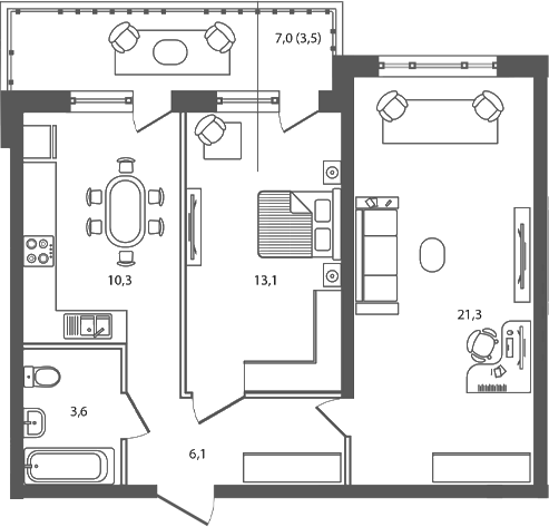 Планировка — Сиреневый бульвар, 2-комн., 54 м²