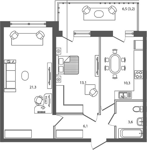 Планировка — Сиреневый бульвар, 2-комн., 54 м²
