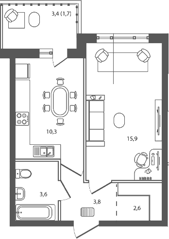 Планировка — Сиреневый бульвар, 1-комн., 36 м²