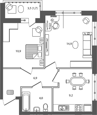 Планировка — Сиреневый бульвар, 2-комн., 46 м²