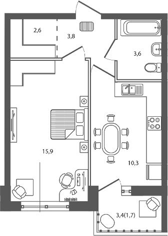 Планировка — Сиреневый бульвар, 1-комн., 36 м²
