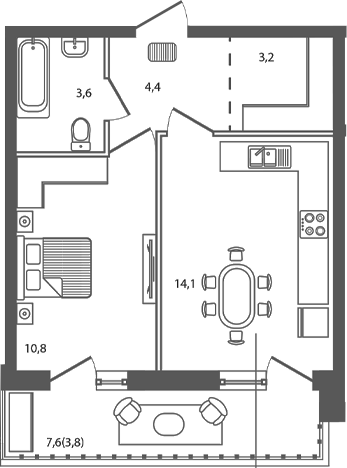 Планировка — Сиреневый бульвар, 1-комн., 36 м²