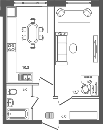Планировка — Сиреневый бульвар, 1-комн., 33 м²