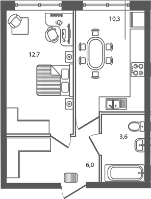 Планировка — Сиреневый бульвар, 1-комн., 33 м²
