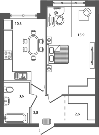 Планировка — Сиреневый бульвар, 1-комн., 36 м²