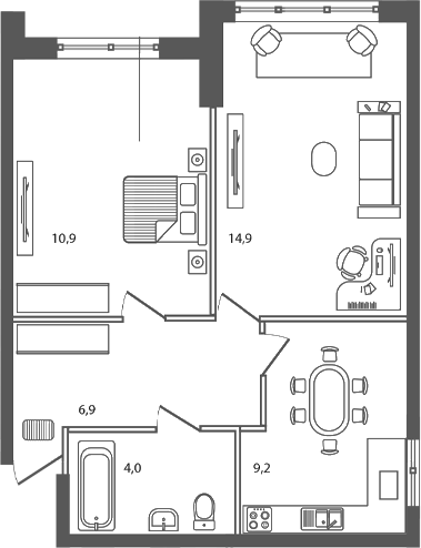 Планировка — Сиреневый бульвар, 2-комн., 46 м²