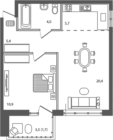 Планировка — Сиреневый бульвар, 2-комн., 46 м²