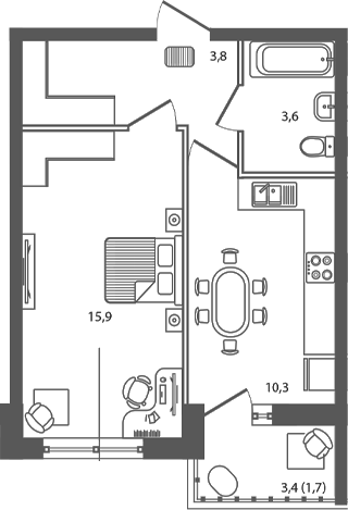 Планировка — Сиреневый бульвар, 1-комн., 36 м²