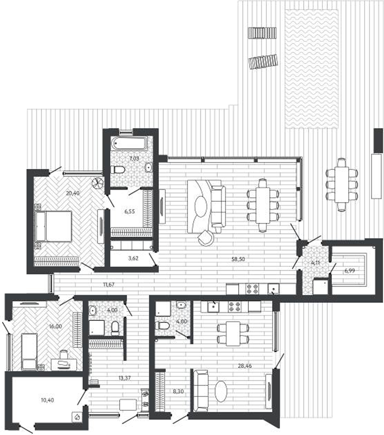 Планировка — Коттеджный поселок Собер-Баш, 2-комн., 196 м²