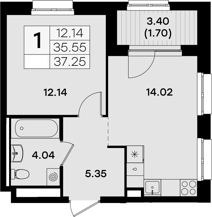 Планировка — Экосити Урбан-квартал, 1-комн., 36 м²