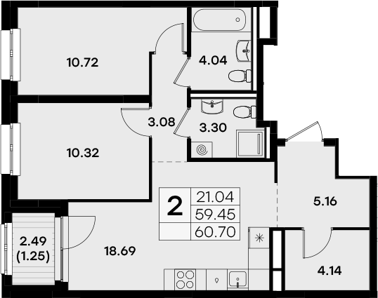 Планировка — Экосити Урбан-квартал, 2-комн., 59 м²