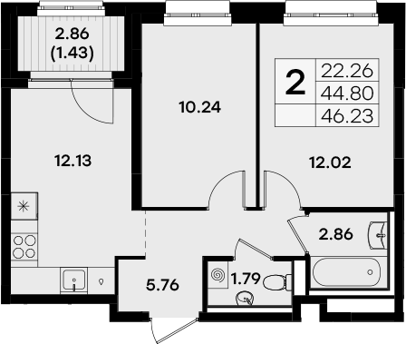 Планировка — Экосити Урбан-квартал, 2-комн., 45 м²