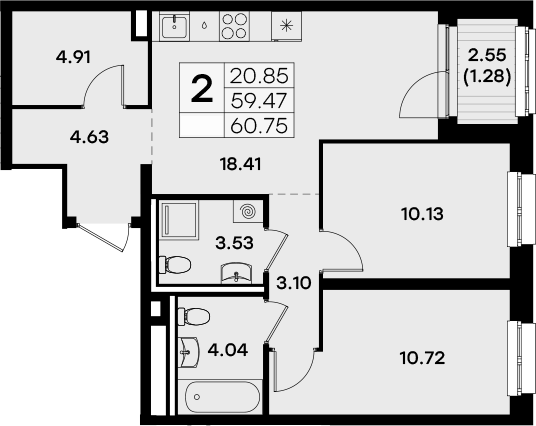 Планировка — Экосити Урбан-квартал, 2-комн., 59 м²