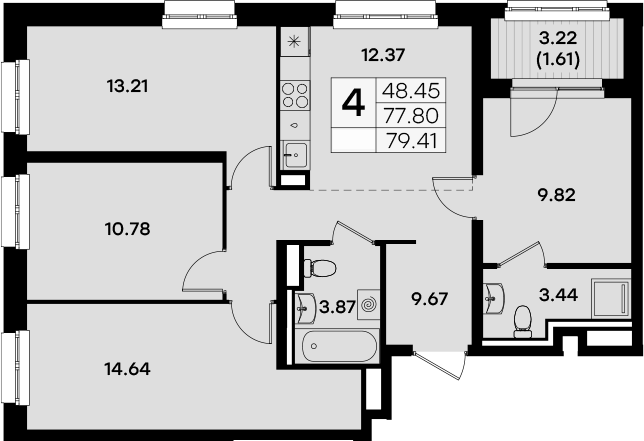 Планировка — Экосити Урбан-квартал, 4-комн., 78 м²