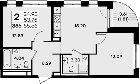 Планировка — Экосити Урбан-квартал, 2-комн., 54 м²