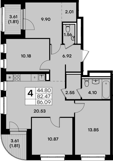 Планировка — Экосити Урбан-квартал, 4-комн., 82 м²