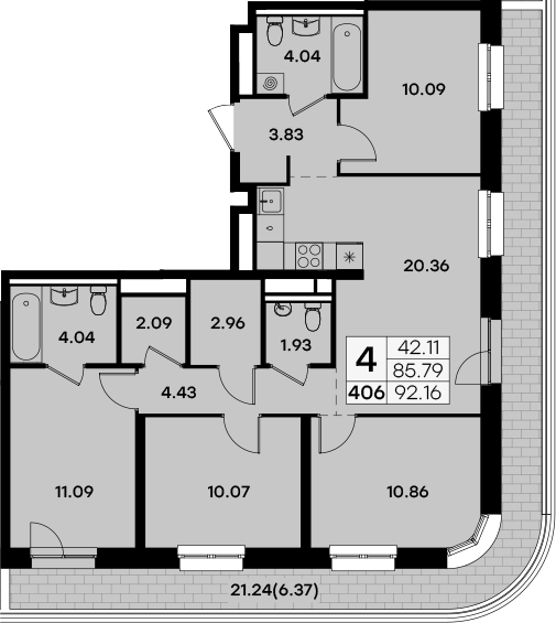 Планировка — Экосити Урбан-квартал, 4-комн., 86 м²