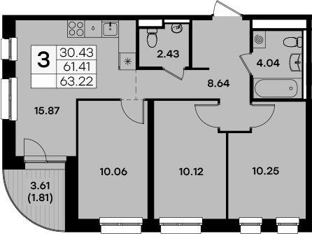 Планировка — Экосити Урбан-квартал, 3-комн., 61 м²