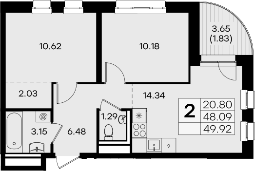 Планировка — Экосити Урбан-квартал, 2-комн., 48 м²