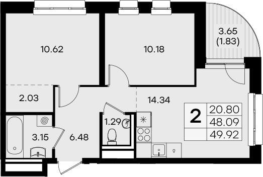 Планировка — Экосити Урбан-квартал, 2-комн., 48 м²