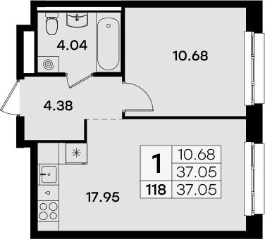 Планировка — Экосити Урбан-квартал, 1-комн., 37 м²