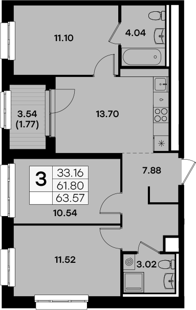 Планировка — Экосити Урбан-квартал, 3-комн., 62 м²