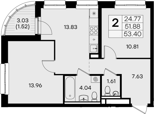 Планировка — Экосити Урбан-квартал, 2-комн., 52 м²