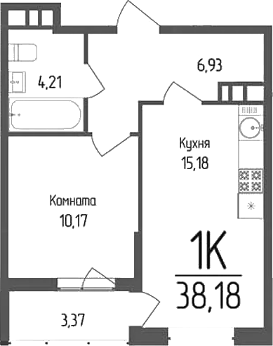 Планировка — Кумир, 1-комн., 36 м²