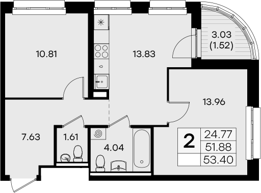 Планировка — Экосити Урбан-квартал, 2-комн., 52 м²