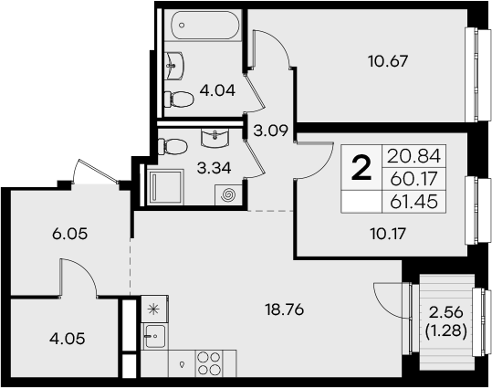 Планировка — Экосити Урбан-квартал, 2-комн., 60 м²