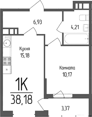 Планировка — Кумир, 1-комн., 36 м²
