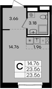 Планировка — Экосити Урбан-квартал, Студия, 24 м²