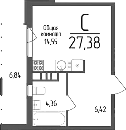 Планировка — Кумир, Студия, 25 м²
