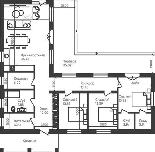 Планировка — Коттеджный поселок Ильинка, 3-комн., 127 м²