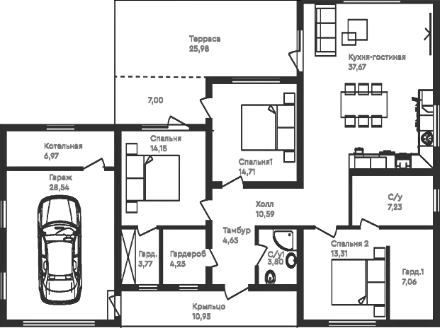 Планировка — Коттеджный поселок Ильинка, 3-комн., 165 м²