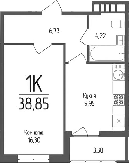 Планировка — Кумир, 1-комн., 37 м²