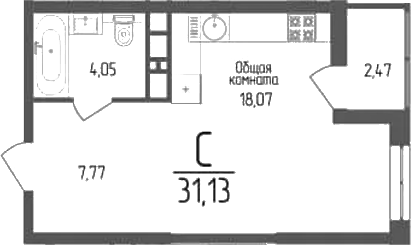 Планировка — Кумир, Студия, 30 м²