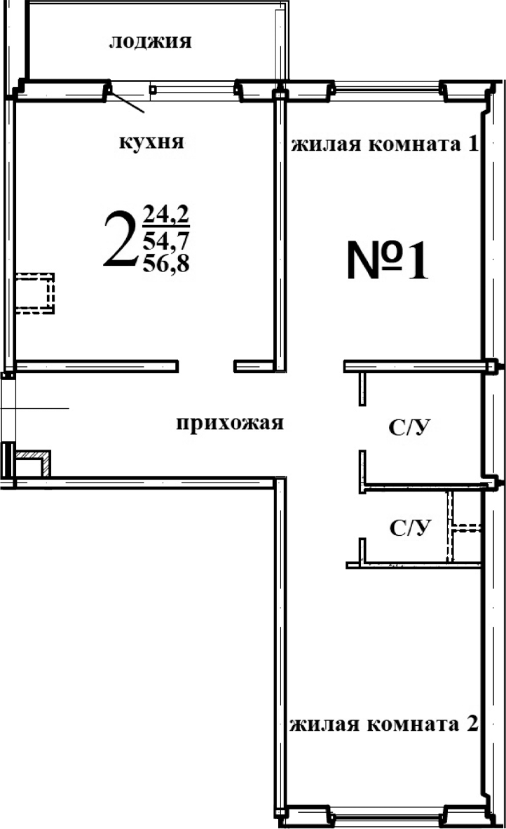 Планировка — Левенцовка парк, 1-комн., 57 м²