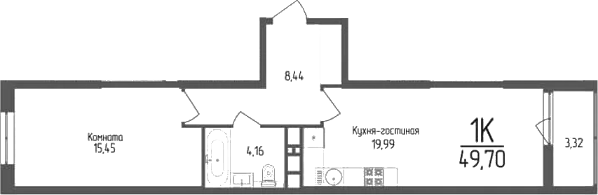 Планировка — Кумир, 1-комн., 48 м²
