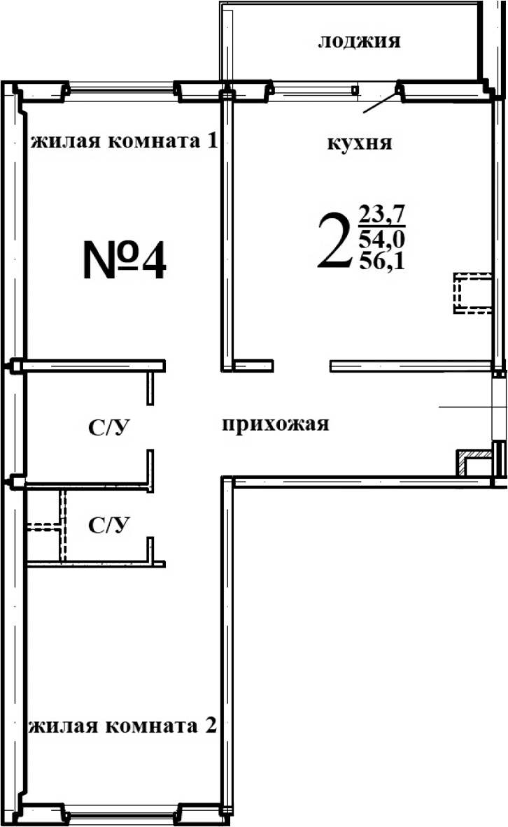 Планировка — Левенцовка парк, 1-комн., 56 м²