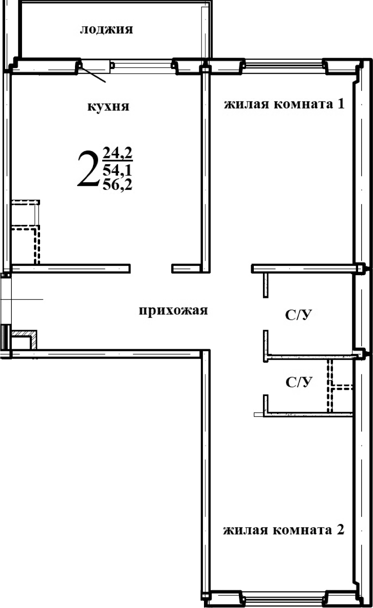 Планировка — Левенцовка парк, 1-комн., 56 м²