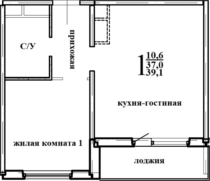 Планировка — Левенцовка парк, 1-комн., 39 м²