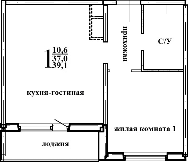 Планировка — Левенцовка парк, 1-комн., 39 м²