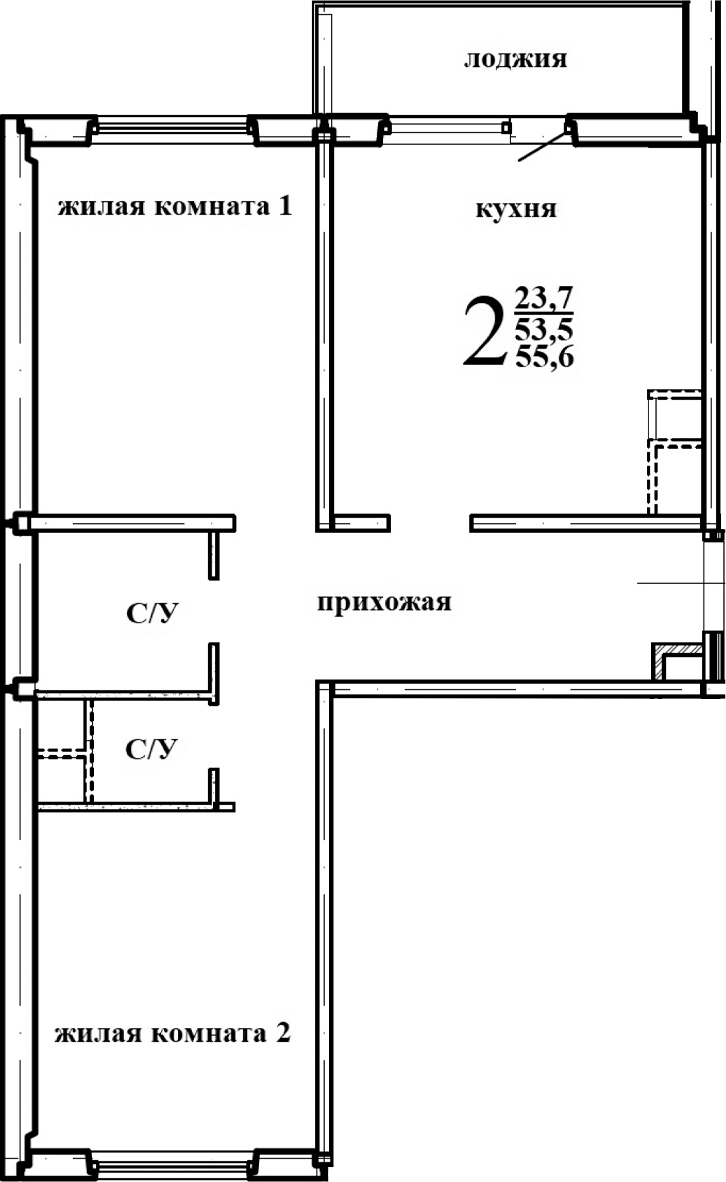 Планировка — Левенцовка парк, 1-комн., 56 м²