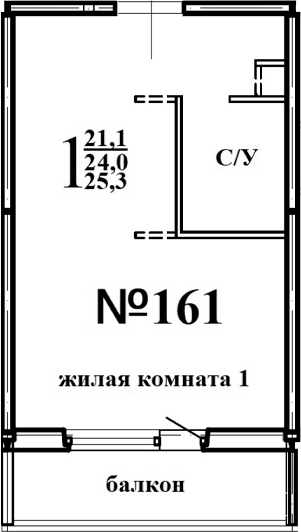Планировка — Левенцовка парк, 1-комн., 25 м²
