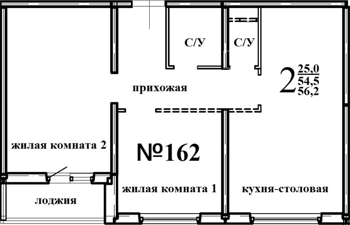 Планировка — Левенцовка парк, 1-комн., 56 м²
