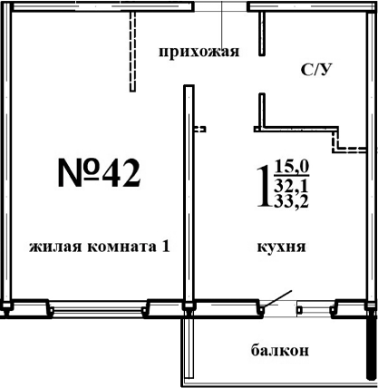 Планировка — Левенцовка парк, 1-комн., 33 м²